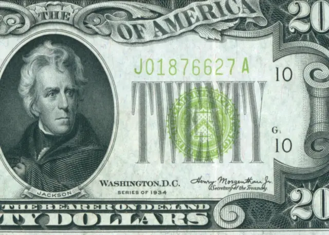 $20 1934 (( VF+++ )) LGS LIME ((LIGHT GREEN SEAL)) Federal Reserve Note CURRENCY