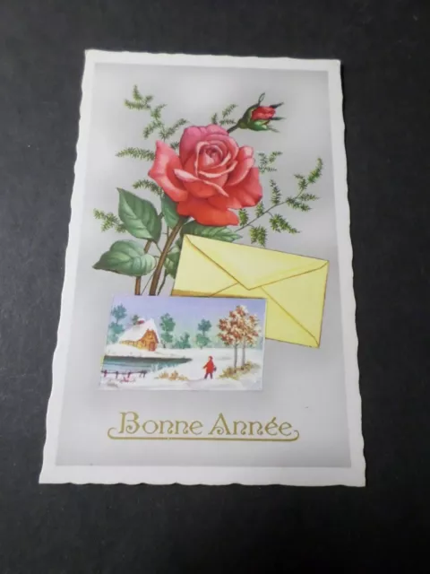CP Postal- Tema Buena Año , Flores, Rosas, Flores Tarjeta Postal