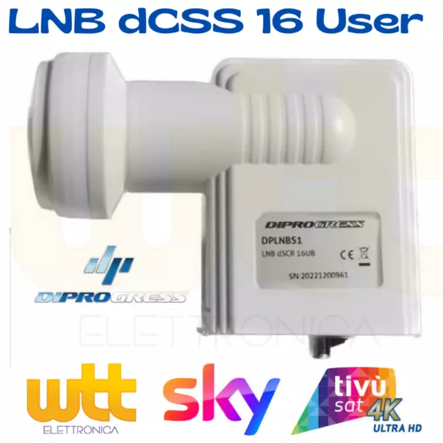 LNB dCSS SCR ILLUMINATORE OCCHIO CONVERTITORE 16UB SINGOLA USCITA SKY SKYQ 4K HD