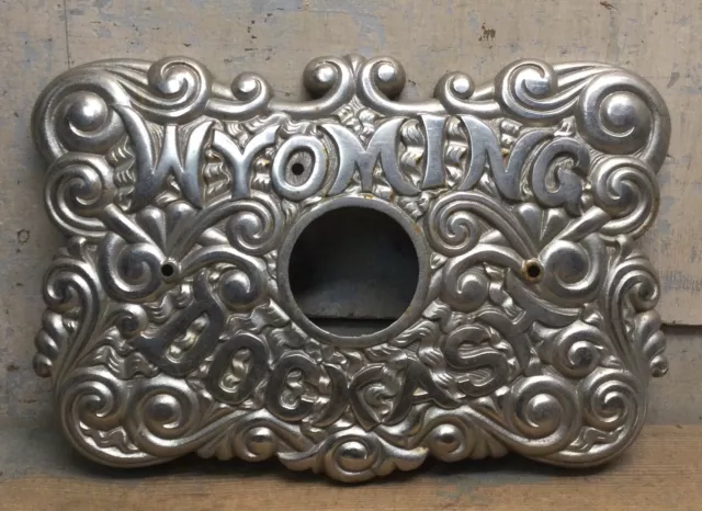 Vintage Chrome Plated Cast Iron Cook Stove Face Name Plate -Wyoming Dockash