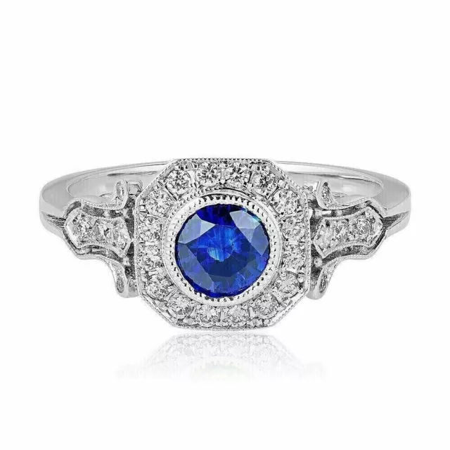 2.40 Ct Round Cut Simulated Blue Sapphire Wedding Ring In 14k White Gold Plated