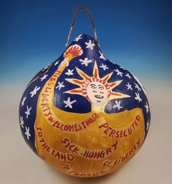 Original Reverend Benjamin Franklin B.F. Perkins Outsider Folk Art Painted Gourd