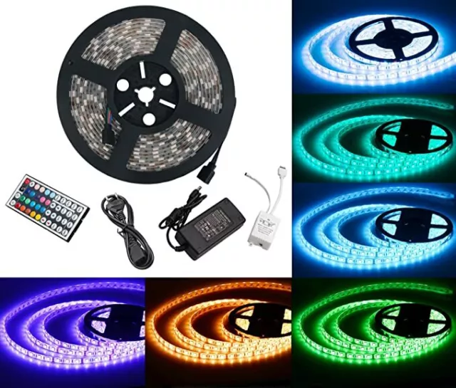 Kit de tira LED 5 metros 8W 12V DC RGB con transformador y controlador