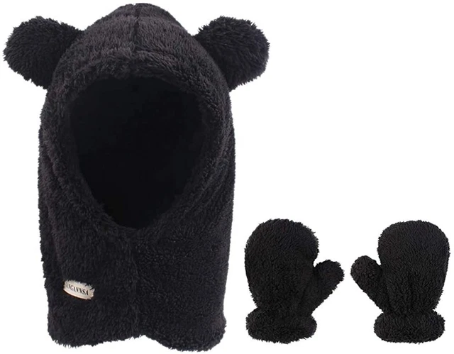 Baby Girls Winter Hat Boys Warm Scarf Hat Kids Thick, Black, Size 6-36 Months