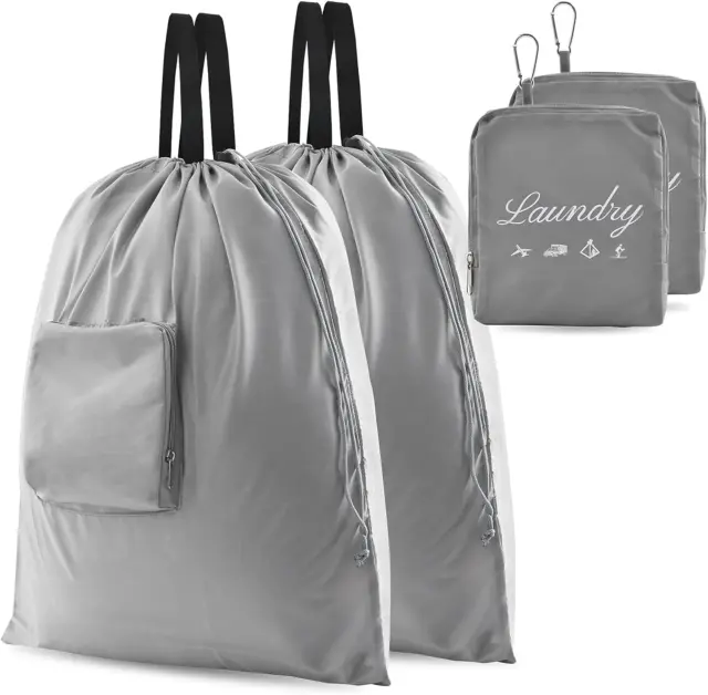2 Pcs Travel Laundry Bag,  Dirty Clothes Bag 【Upgraded】 with Handles and Aluminu