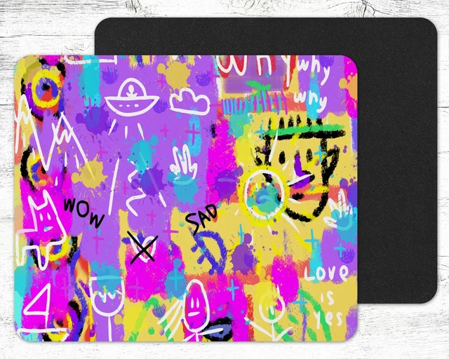 Graffiti Pink & Yellow Abstract Design Mouse Pad Mat Neoprene Rectangle #10