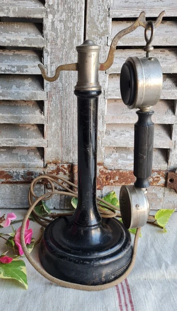 Téléphone Ancien En Tôle Colonne - Jouet Vintage Rare - Hauteur 27 Cm