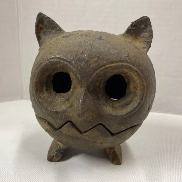 Japanese Hand Cast  Iron Owl Lantern / Incense Holder Mid Century Brutalist