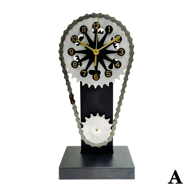Black Vintage Rotating Gear Clock Desk Clock Antique Gear Iron Timing Chain A W6