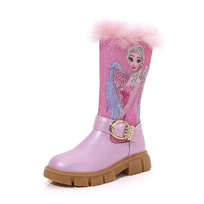 New Frozen Winter Kids Girls ELSA Princess Cosplay Party Plush Fleece High Boots