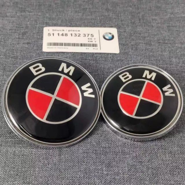 NEU Für BMW 82mm+74mm schwarz rot Emblem Vorne Motorhaube Hinten Heckklappe Logo