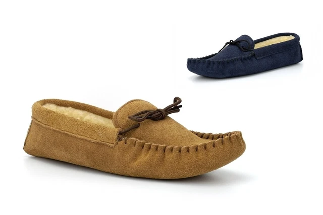 Pantofole da uomo in pelle scamosciata suola in vera pelle scamosciata (senza plastica) mocassino in pelle marrone navy