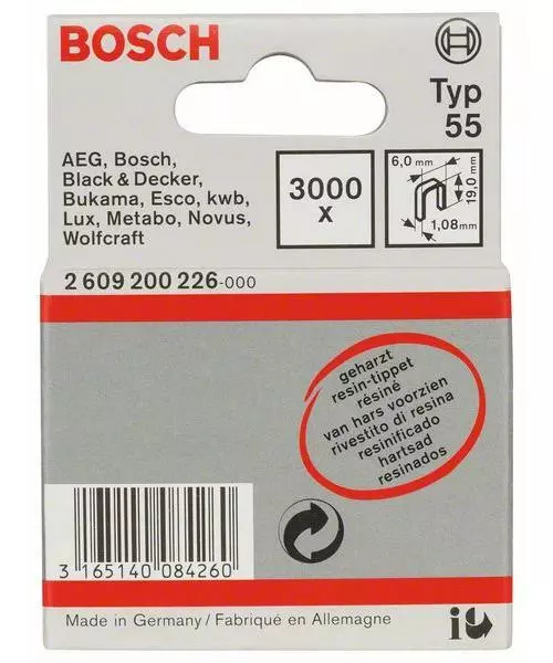 Bosch Schmalrückenklammer Tipo 55 , Resinado 6x 1,08 X 19MM, 3000er-Pack