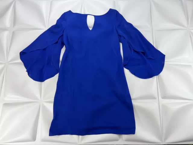 Milly Sz 4 Blue Stretch Silk Crepe Butterfly Sleeve Keyhole Mini Dress USA RARE