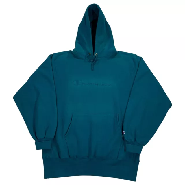 VINTAGE CHAMPION REVERSE Weave Blue Script Logo Hoodie Sweatshirt Size ...