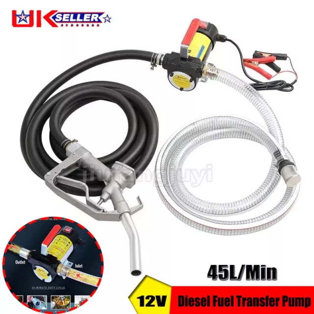 12V 175W Diesel Fuel Transfer Pump Oil Dispenser W/ Nozzle Hose Self Priming uk