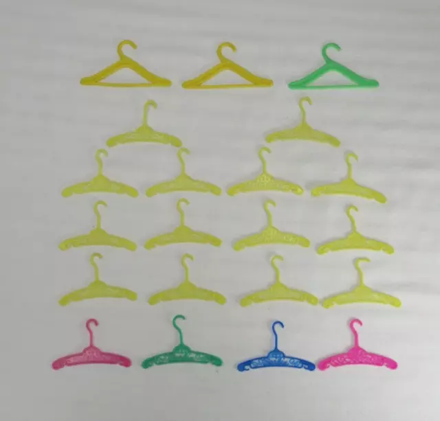 Vintage Barbie Clothes Fashion Hangers Lot 21 Yellow Pink Blue Green