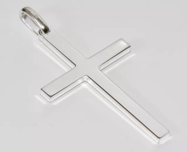 Solid 925 Sterling Silver Large Plain Cross / Crucifix Pendant - 50mm Length