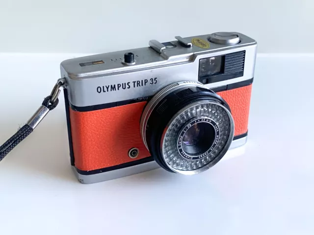 Olympus Trip 35 SLR Film Camera New Seals & Leather Orange Fully Working + STRAP