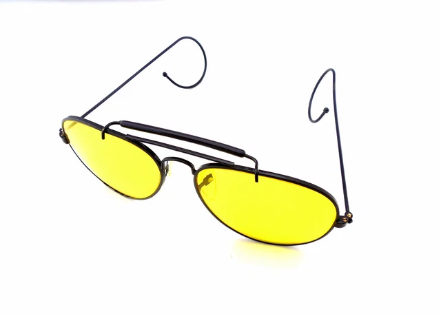 VINTAGE BLACK METAL Yellow Lens Aviator Shooting Glasses NOS 60mm