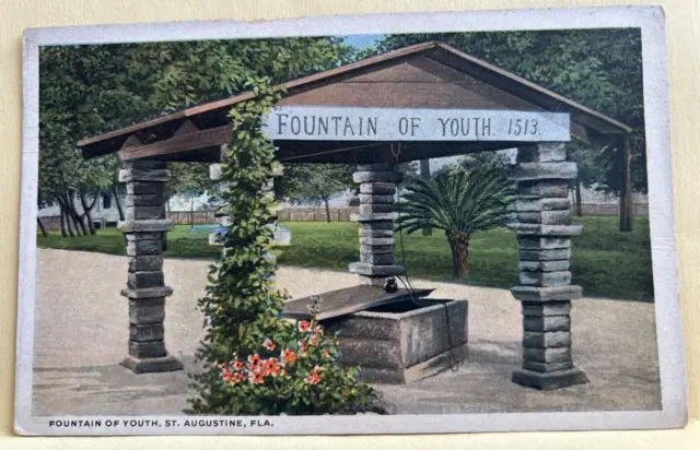 St. Augustine, Florida Fountain Of Youth VTG White Border Postcard - A3