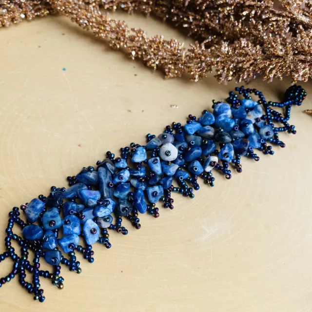 Lapis Lazuli Natural Gemstone Beaded Seed Beads Woven Bracelet Fashion Handmade