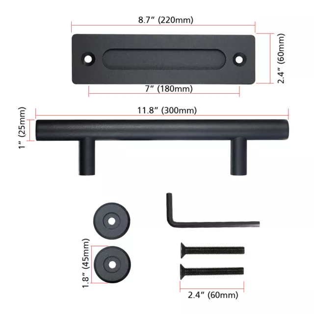 12" Antique Sliding Barn Door Handle Pull Flush Hardware Hardware Pull Kit Black 3