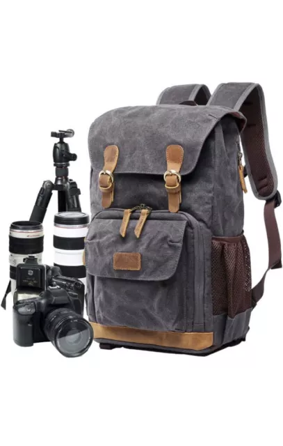 YUHAN Camera Bag, Canvas SLR DSLR Camera Backpack Large Capacity Grey