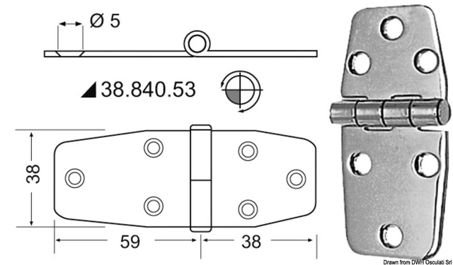 Charnières Inoxydable 97x38 MM Marque Osculati 38.840.53