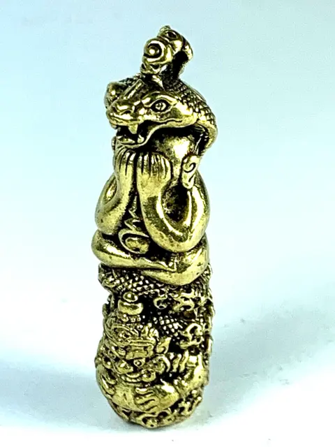 Brass Phra Pidta Cobra Rahu Om Jan Yant Holy Takrut Pendant Talisman Thai Amulet