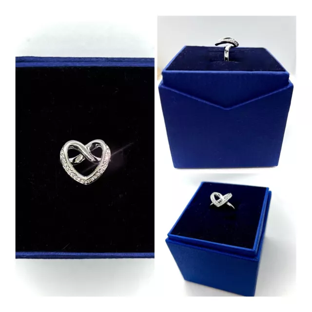 Swarovski Crystal Pave Cupidon Silver Ring Infinity Heart Jewelry 60 New Box