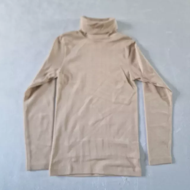 Vintage 1970s Skinny Polo Neck -8-9 Yrs- Beige Nylon Deadstock NOS Disco KA84