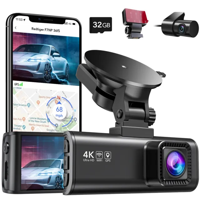 REDTIGER Dashcam vorne und hinten, 4K-Dash-Kamera, integriertes WiFi-GPS