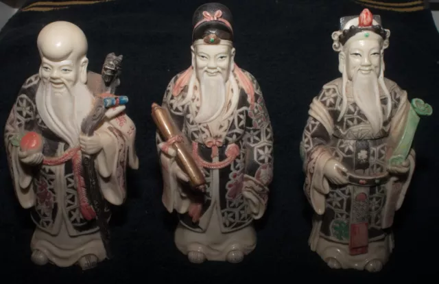 Set of 3 Chinese Star Gods (Sanxing) - Lu, Fu & Shou - Solid Resin (6" Approx)