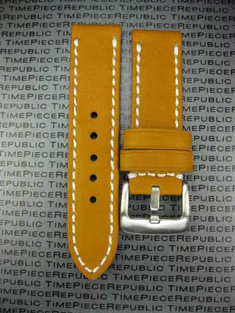 New 24mm BIG Soft COW Leather Strap Mustard Brown Watch Band BREITLING White