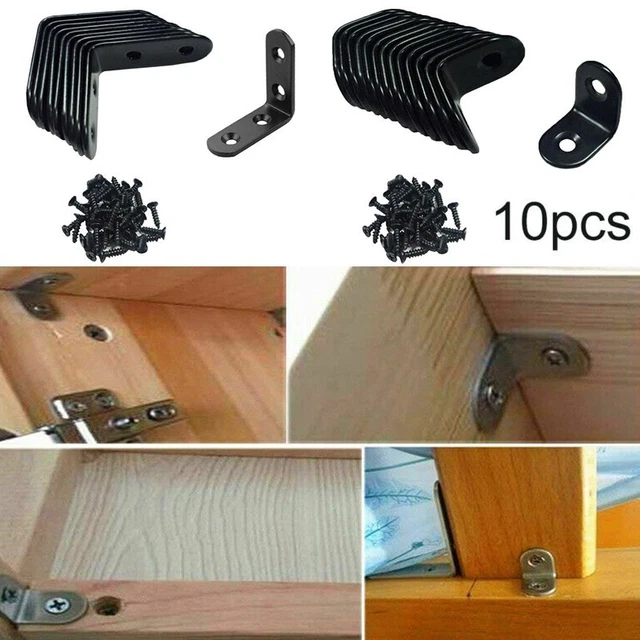 10pcs 90 Degree Right Angle Brackets Black Stainless Steel Corner Braces &Screws