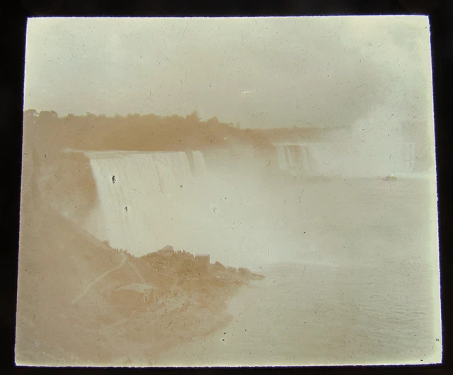 Glass Magic lantern NIAGRA FROM STEEL BRIDGE C1900 USA NIAGARA