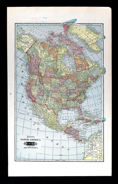 1901 Tunison Map North America United States Canada Alaska Mexico Caribbean Cuba