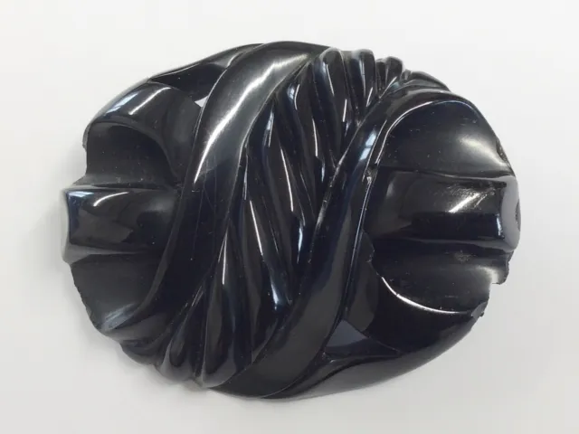 Large Size Antique Hand Carved Whitby Jet Mourning Brooch Pin