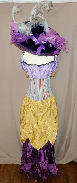 Vtg Miss Kitty Saloon Girl Purple Gold Costume Dress and Hat