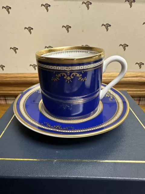 RMS Titanic 1st Class Cobalt Blue Cup and Saucer Artifact Replica-CHIPPED-IN BOX