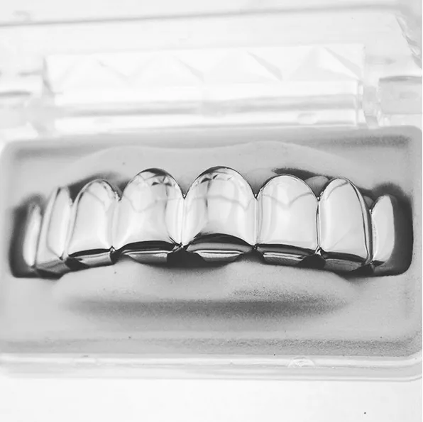 Men's Best Grillz Platinum Silver Tone Plain 8 Teeth Top Eight Hip Hop Grills