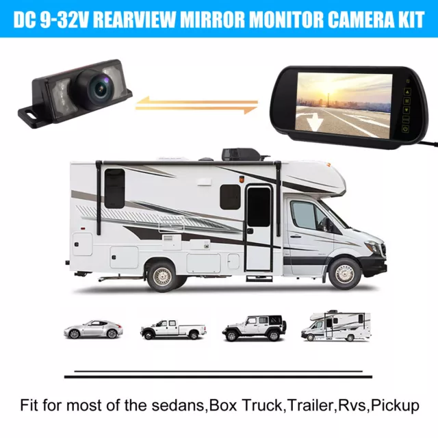 Wireless Car Rear View Kit 7" LED Mirror Monitor Night Vision Reversing Camera 2