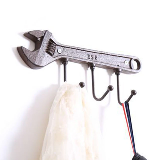 Retro Key Rack Holder Hooks Iron Wrench Spanner Shape Wall Mounted Man Cave Ne 2