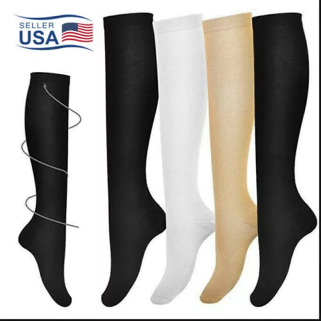 (3 Pairs) Copper Infused Compression Socks 20-30mmHg Graduated Mens Womens S-XL
