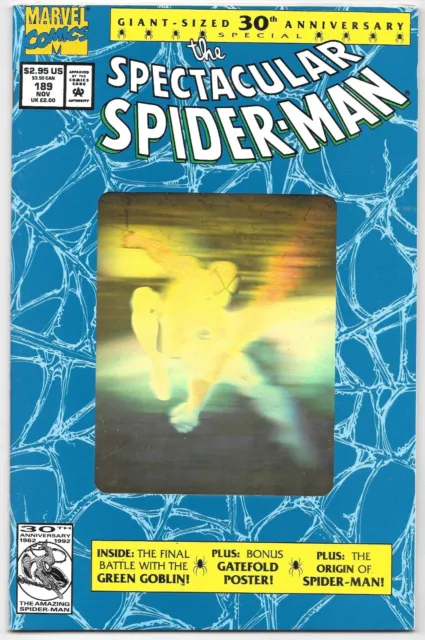 Spectacular Spider-Man #189 NM- Marvel Comics Gold Foil 2nd print 1992 W/ Poster