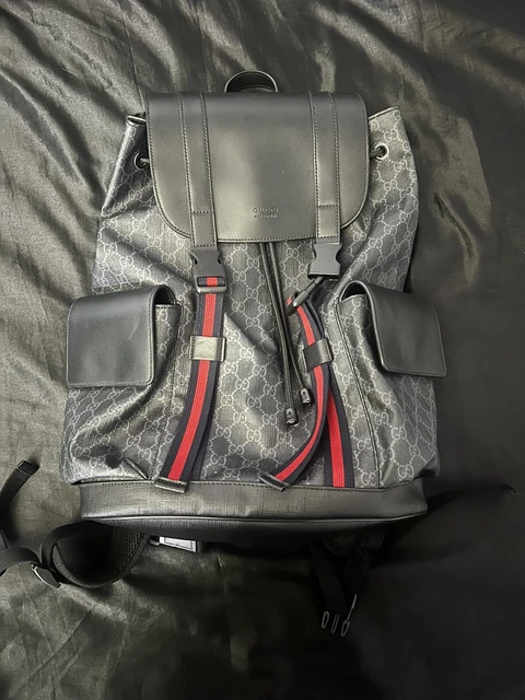 Gucci GG Supreme Backpack Black/Grey Leather.  Authentic 100%