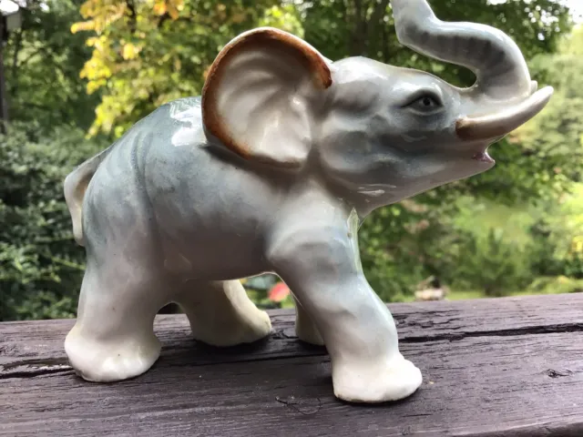 Elephant Vintage Ceramic Trunk Up Good Fortune Figurine Japan