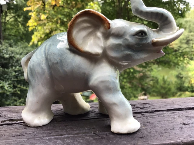 Elephant Vintage Ceramic Trunk Up Good Fortune Figurine Japan