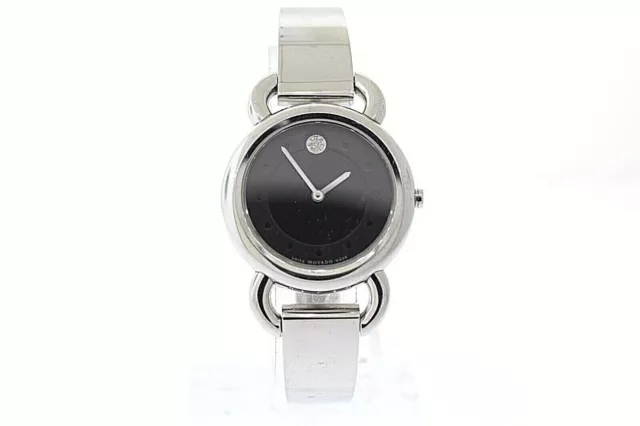 Ladies Movado 0606509 LINIO Stainless Steel Diamond Accent Pave Dot Bangle Watch